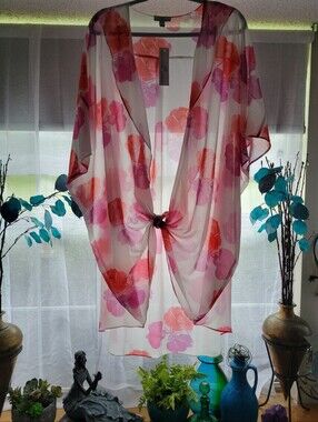 Shavonne Dorsey Coral & Pink Floral Sheer Kimono